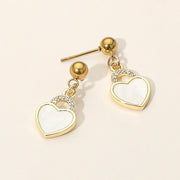 Stainless Steel CZ Stone Accent Mother of Pearl Heart Charm Dangle Earrings