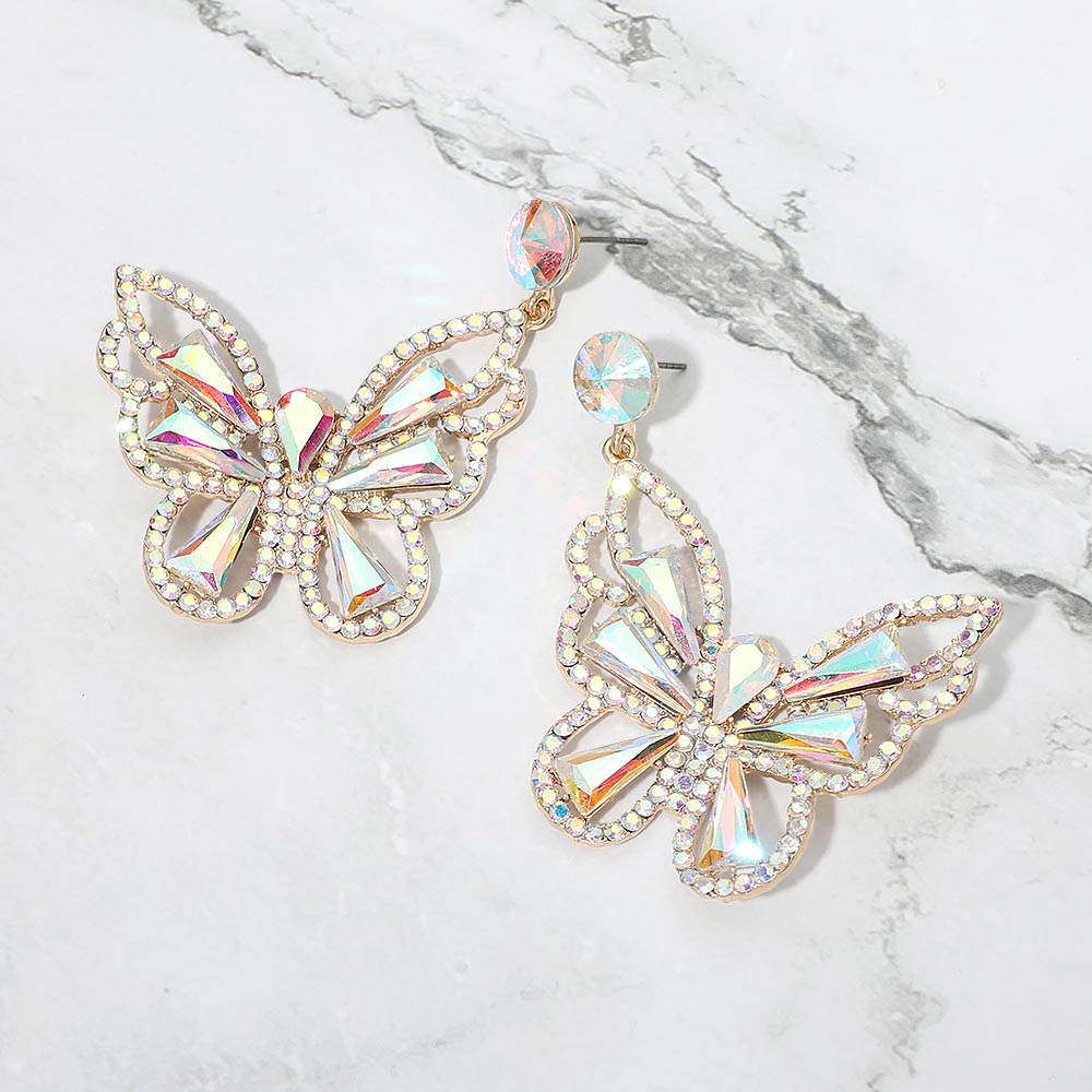 Crystal Butterfly Drop Dangle Statement Earrings