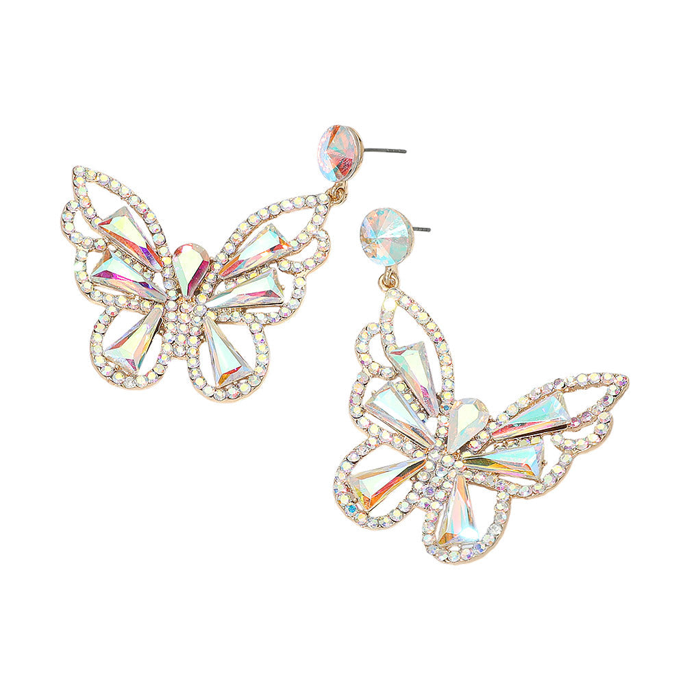 Crystal Butterfly Drop Dangle Statement Earrings