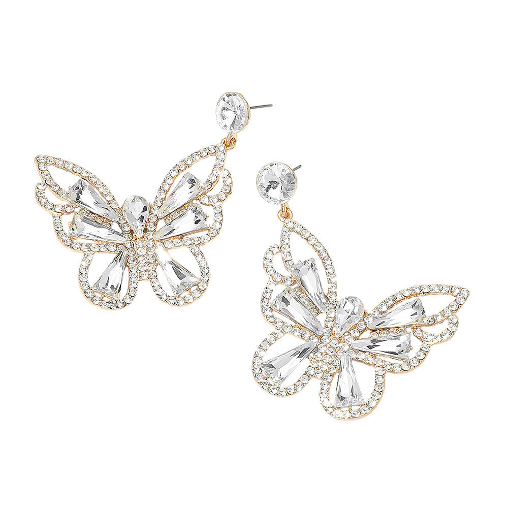 Crystal Butterfly Drop Dangle Statement Earrings