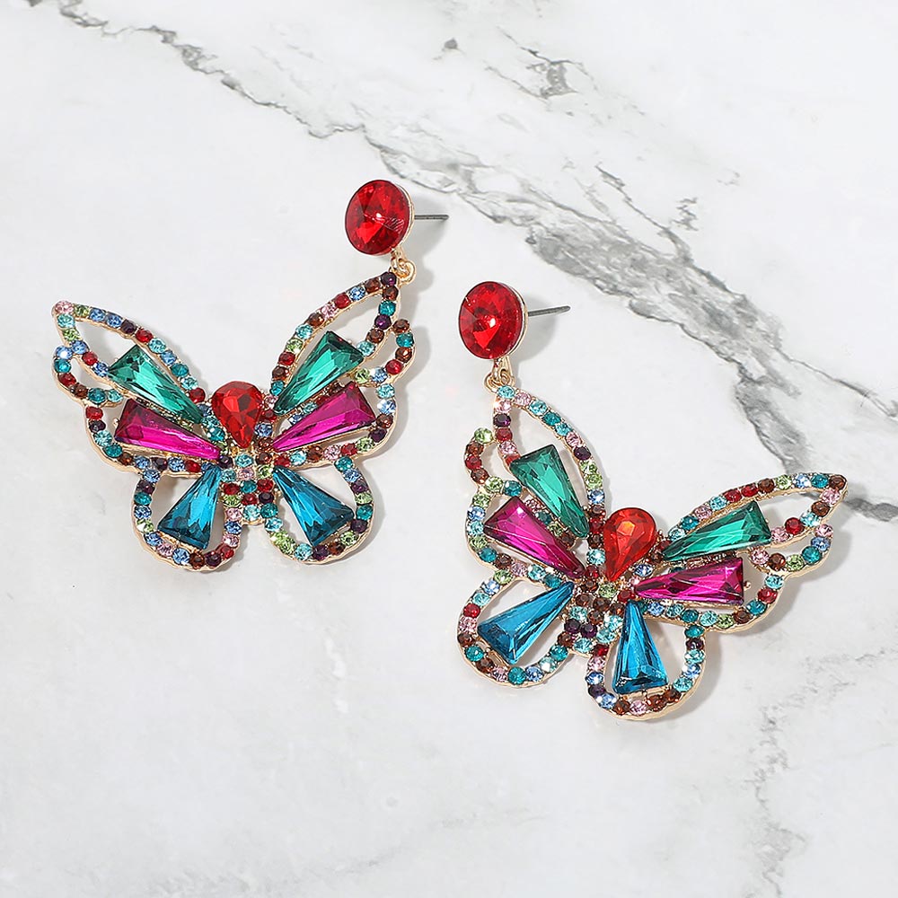 Crystal Butterfly Drop Dangle Statement Earrings