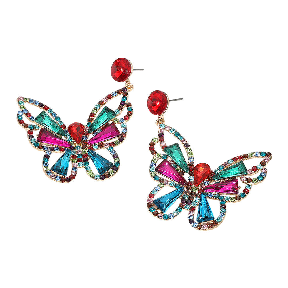 Crystal Butterfly Drop Dangle Statement Earrings