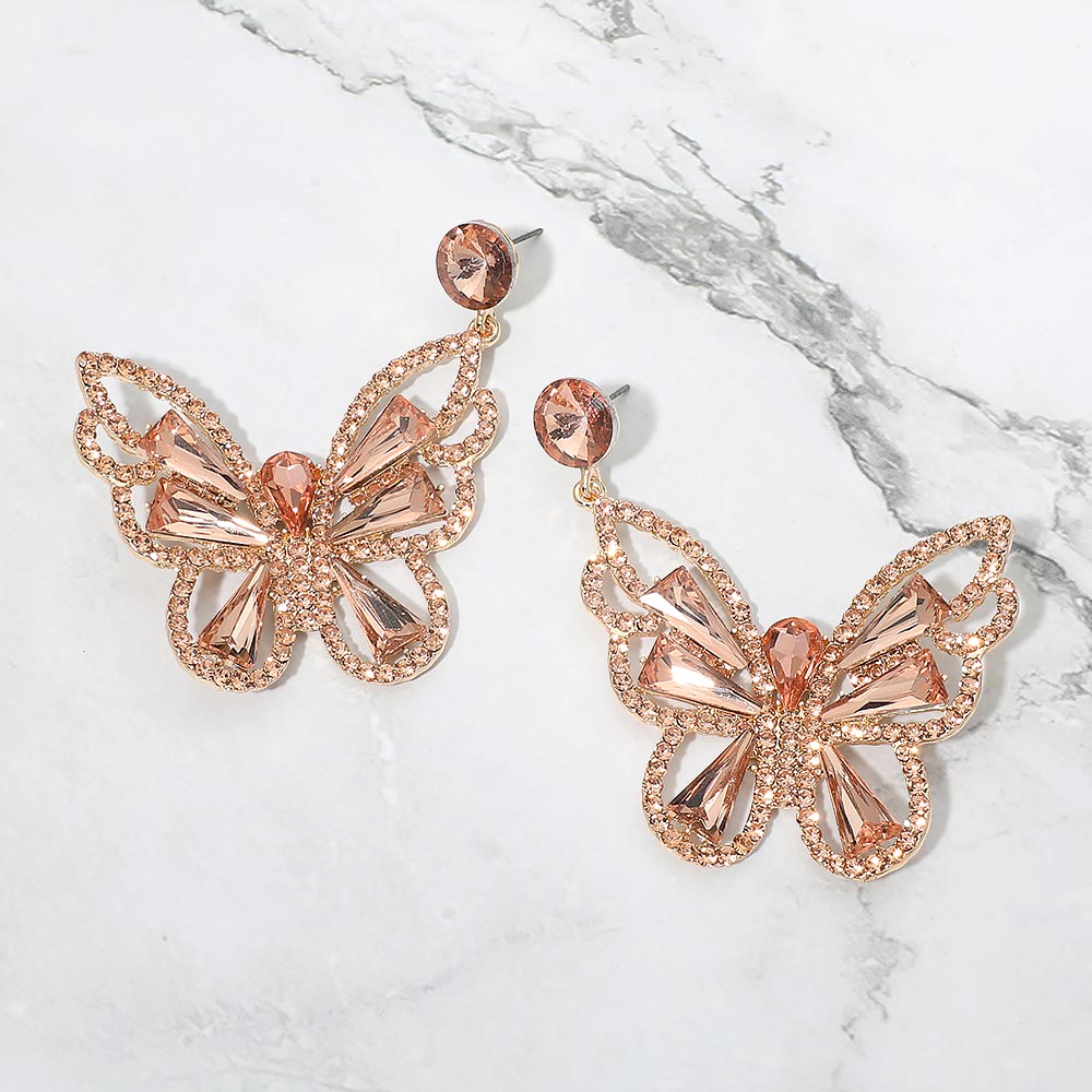 Crystal Butterfly Drop Dangle Statement Earrings