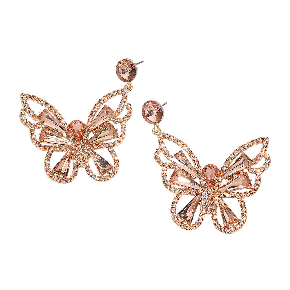 Crystal Butterfly Drop Dangle Statement Earrings