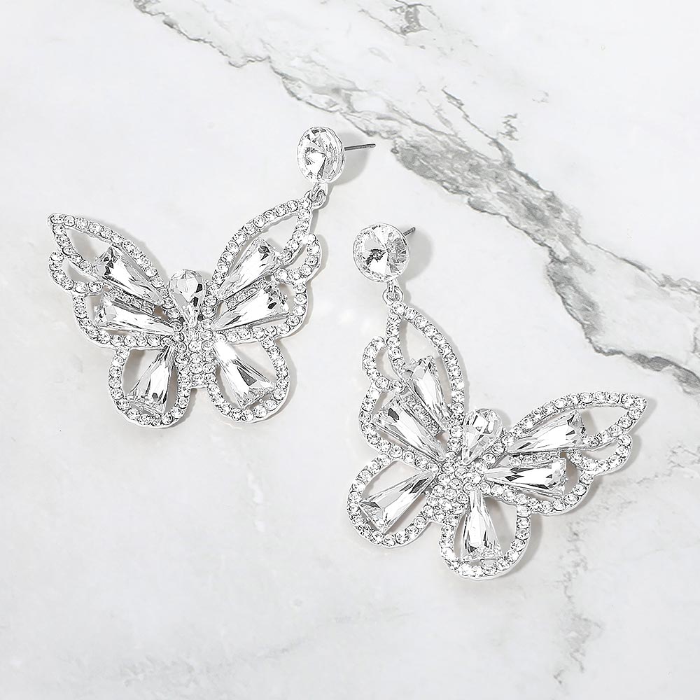 Crystal Butterfly Drop Dangle Statement Earrings