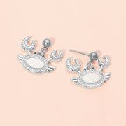 Stainless Steel Mother of Pearl CZ Stone Paved Crab Charm Dangle Earrings