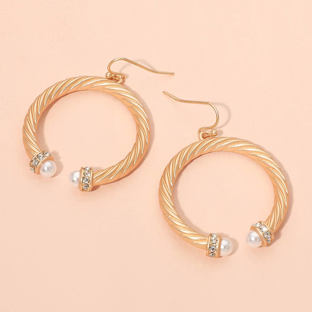 Pearl Tip Twisted Hoop Drop Dangle Earrings