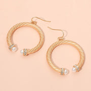 Pearl Tip Twisted Hoop Drop Dangle Earrings