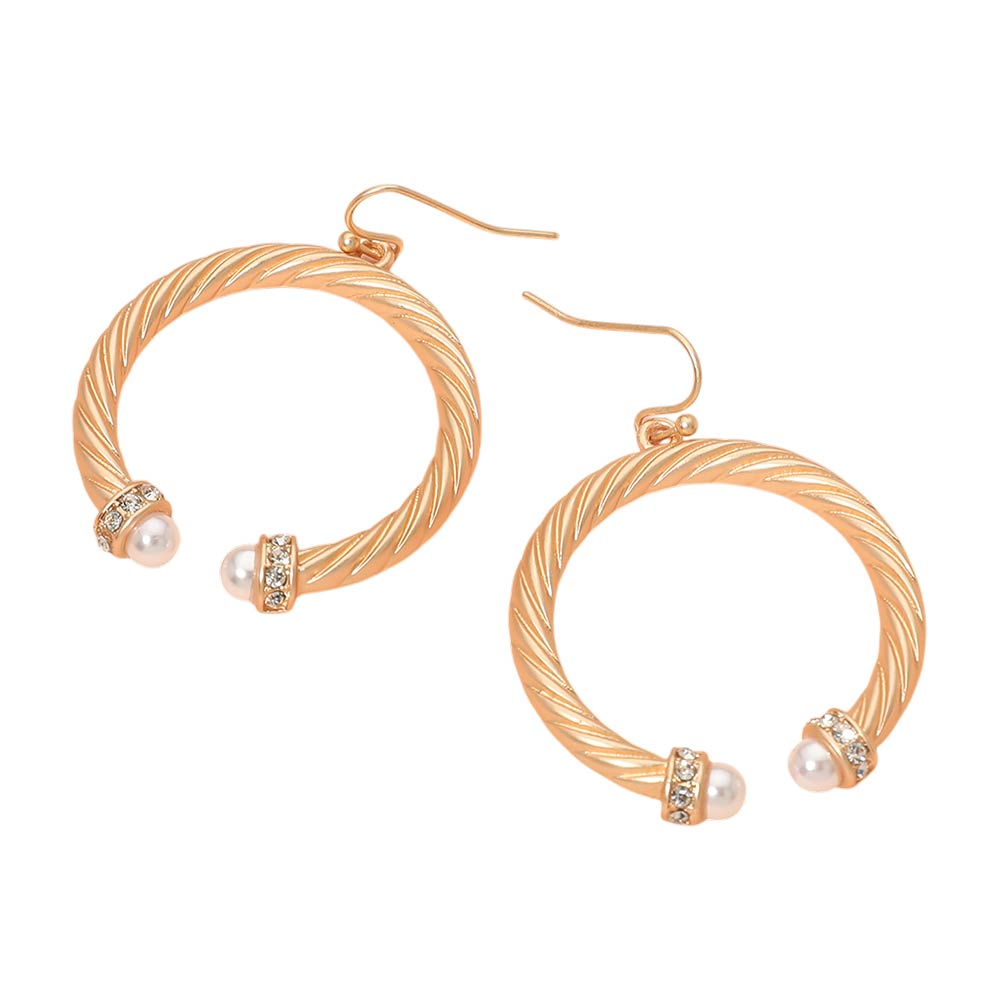 Pearl Tip Twisted Hoop Drop Dangle Earrings