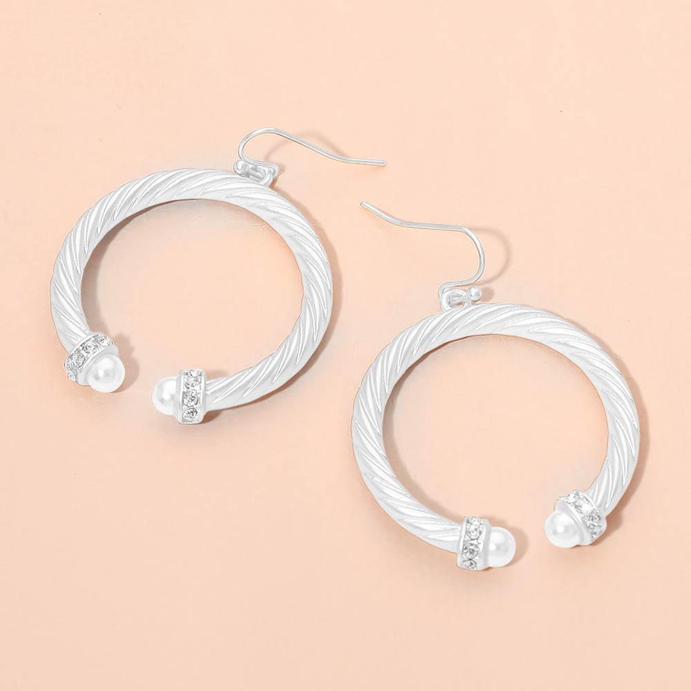 Pearl Tip Twisted Hoop Drop Dangle Earrings
