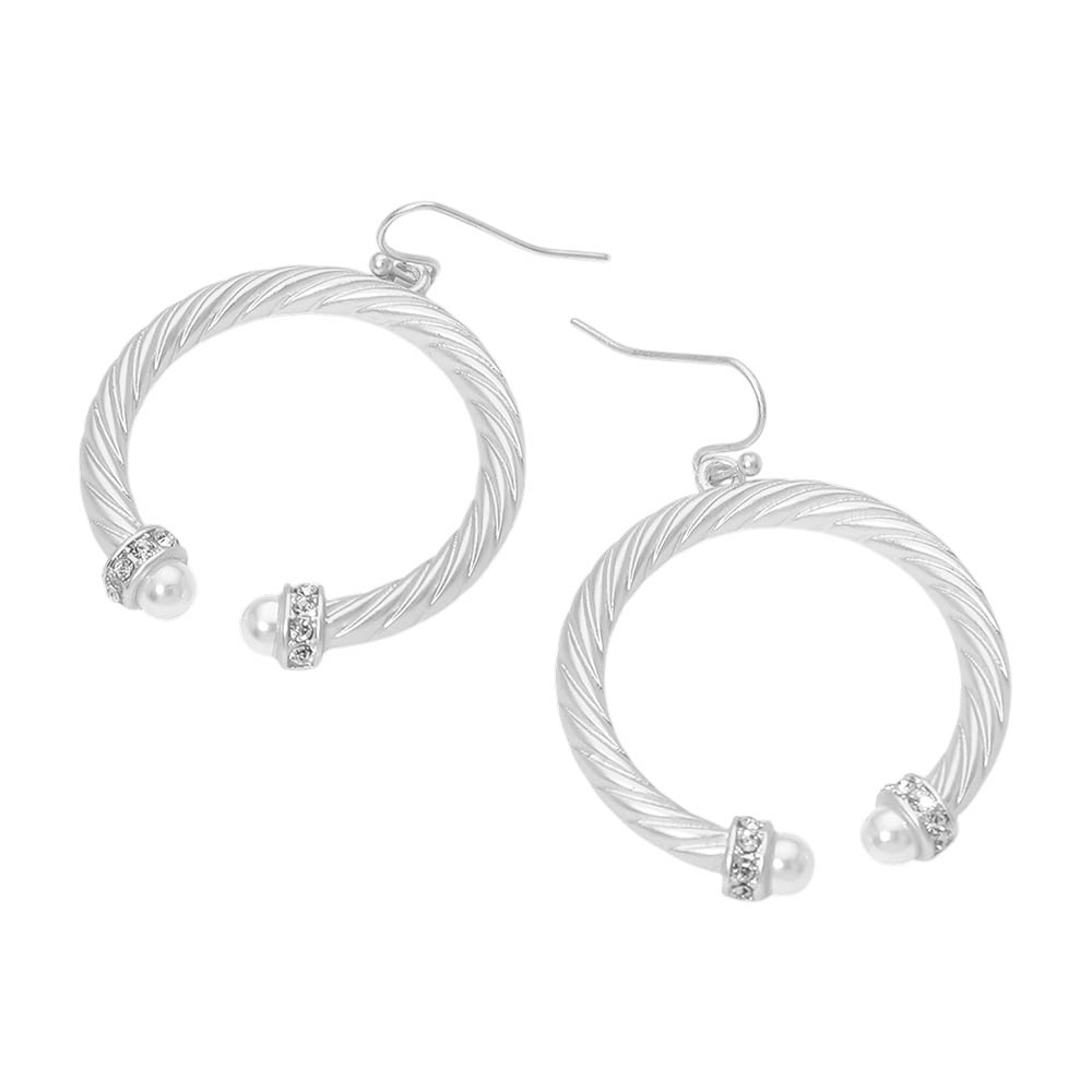 Pearl Tip Twisted Hoop Drop Dangle Earrings