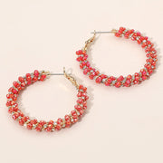 Faceted Beads Stones Wrapped Hoop Earrings
