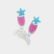 Glittered Resin Starfish Mermaid Tail Dangle Earrings
