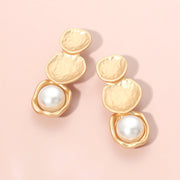 Sculpted Disc Pearl Frame Link Drop Earrings