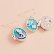 Enamel Oval Mermaid Locket Dangle Earrings