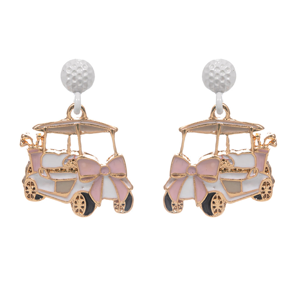 Enamel Bow Accent Golf Cart Drop Dangle Earrings