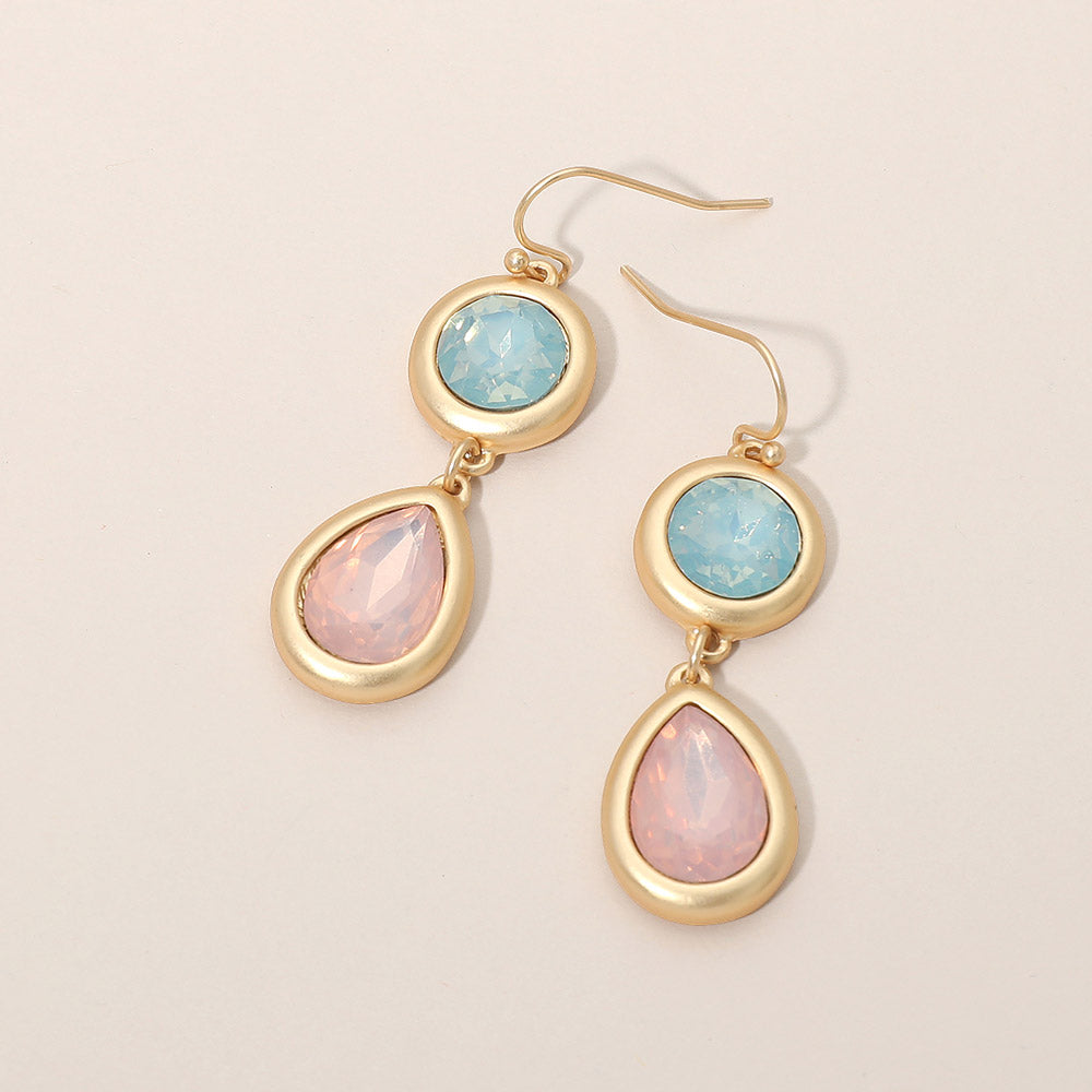 Round Teardrop Stone Bezel Link Drop Earrings