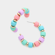 Colored Beaded 1.75 Inch Hoop Earrings