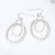 Pearl Beaded Rim Geometric Oval Link Drop Earrings