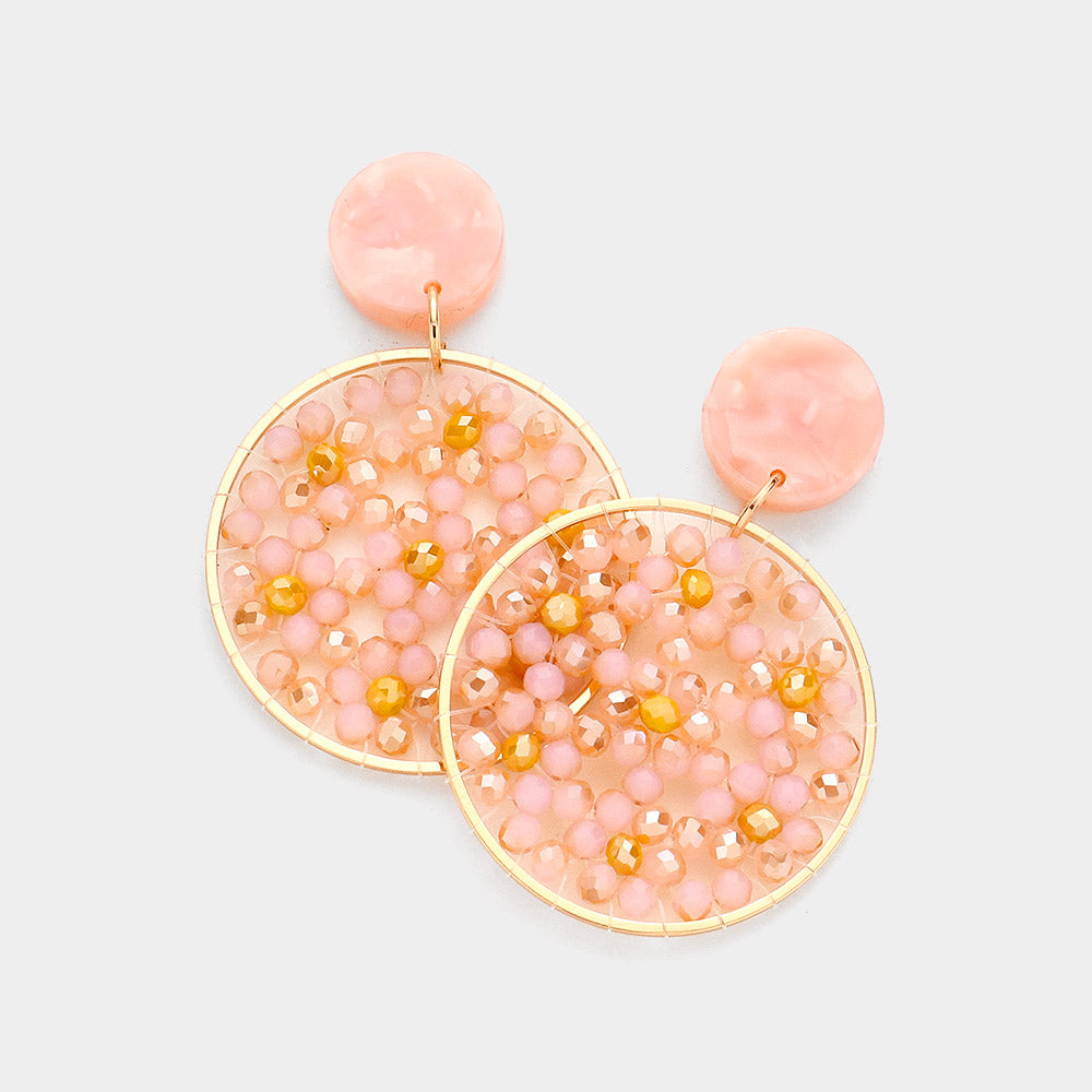 Celluloid Acetate Faceted Bead Round Link Dangle Earrings