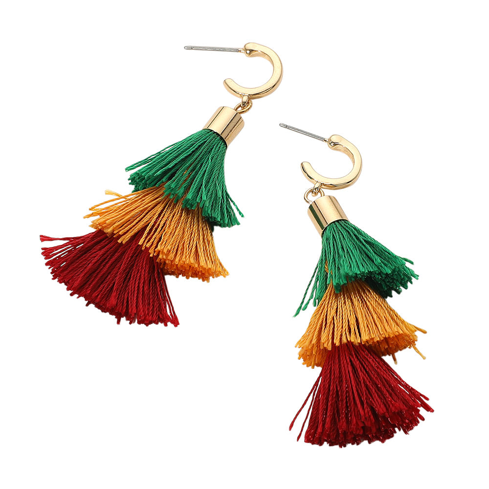 Multi Color Tassel Drop Earrings