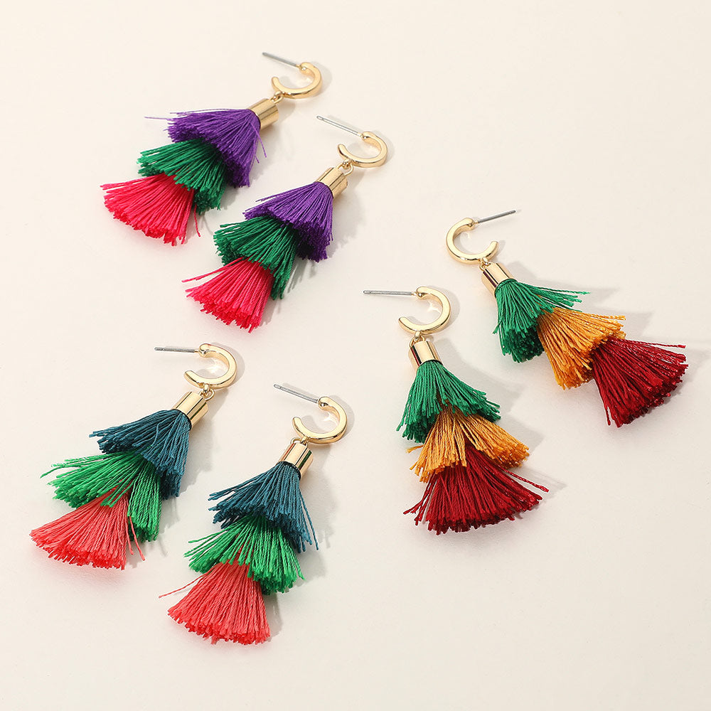 Multi Color Tassel Drop Earrings