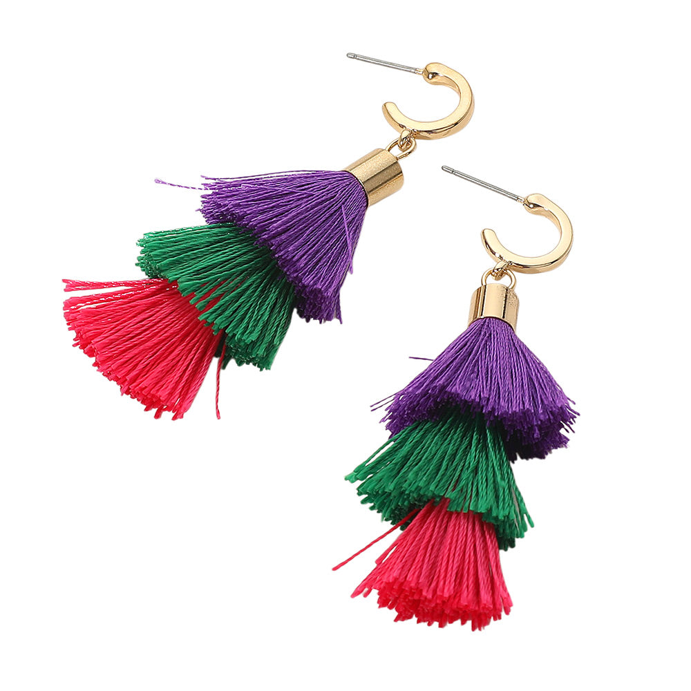 Multi Color Tassel Drop Earrings