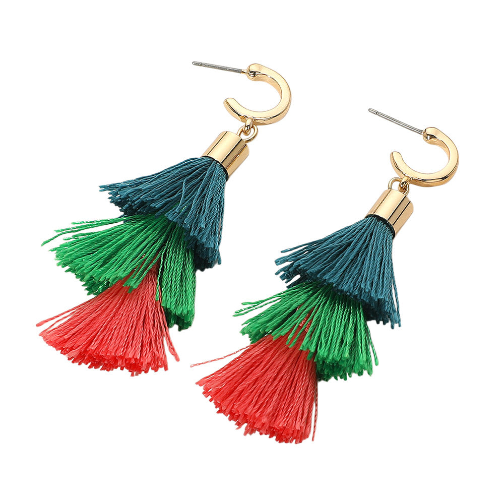 Multi Color Tassel Drop Earrings