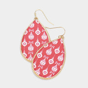 Christmas Ornament Bulb Printed Teardrop Dangle Earrings