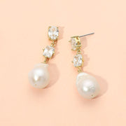 18K Gold Dipped Oval Rectangular Stone Cluster Baroque Freshwater Pearl Link Drop Earrings