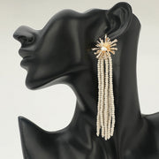 Starburst Wooden Beaded Tassel Drop Earrings
