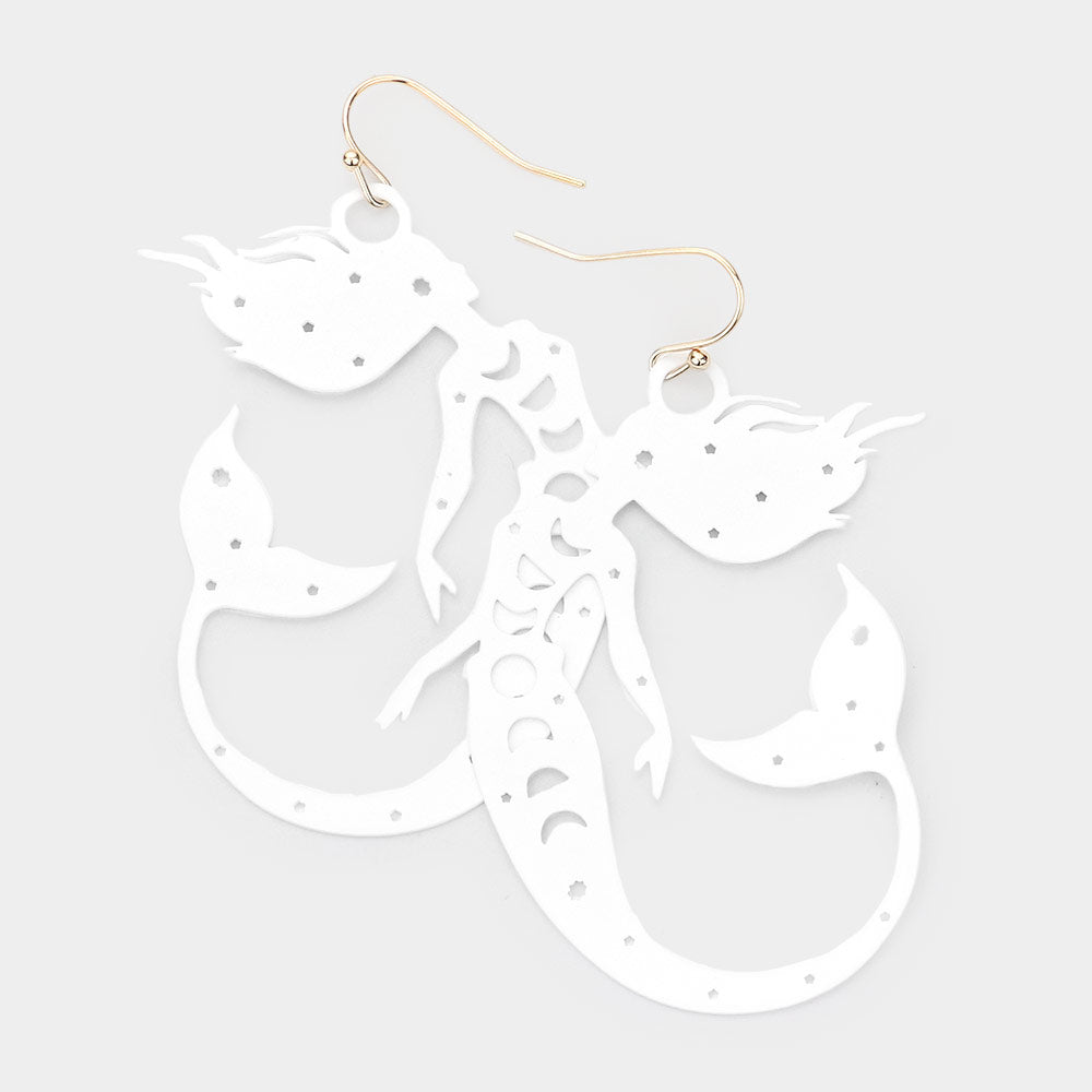 Cut Out Brass Metal Mermaid Dangle Earrings