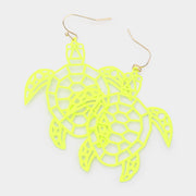 Brass Metal Cutout Turtle Dangle Earrings