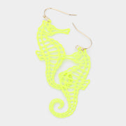 Brass Metal Cutout Seahorse Dangle Earrings