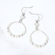 Quatrefoil Accent Pearl Beaded Hoop Link Drop Earrings