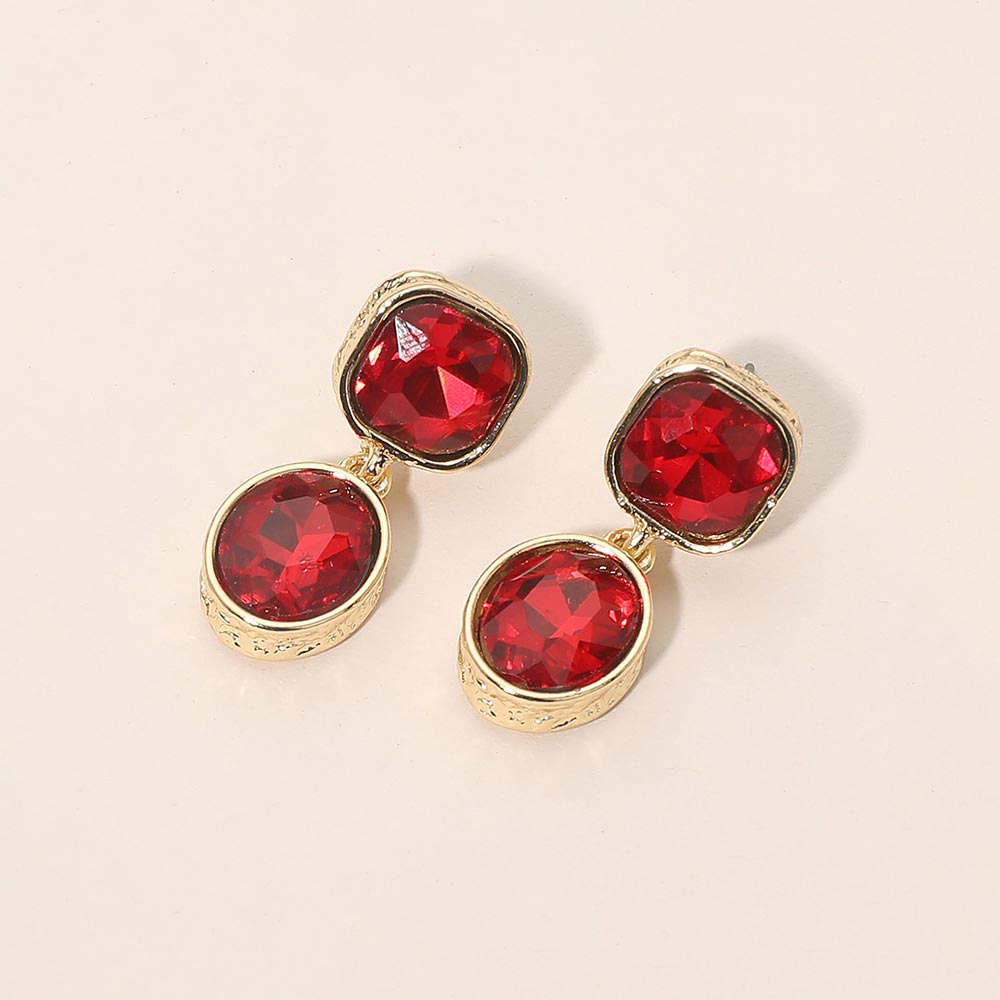 Square Oval Stone Link Drop Earrings