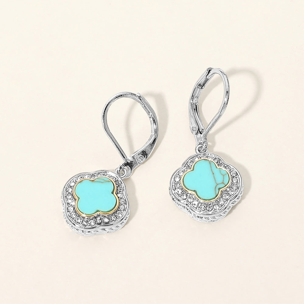 14K Gold Plated CZ Pave Rim Quatrefoil Charm Drop Earrings