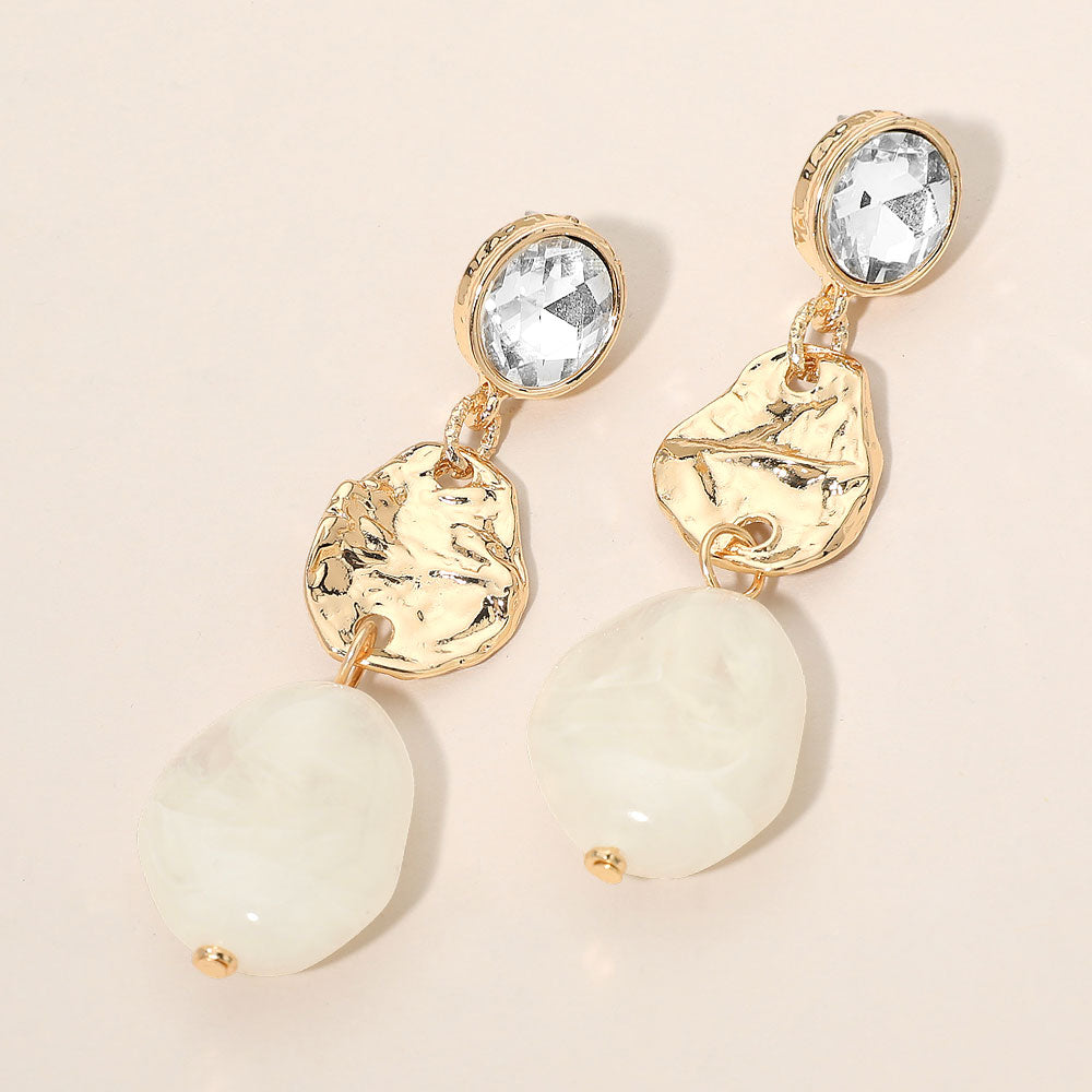Textured Metal Plate Marbled Pebble Link Drop Earrings