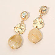 Textured Metal Plate Marbled Pebble Link Drop Earrings