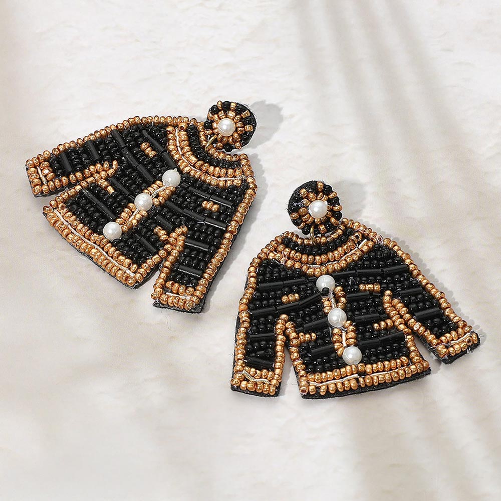 Felt Back Pearl Seed Beaded Top Dangle Earrings