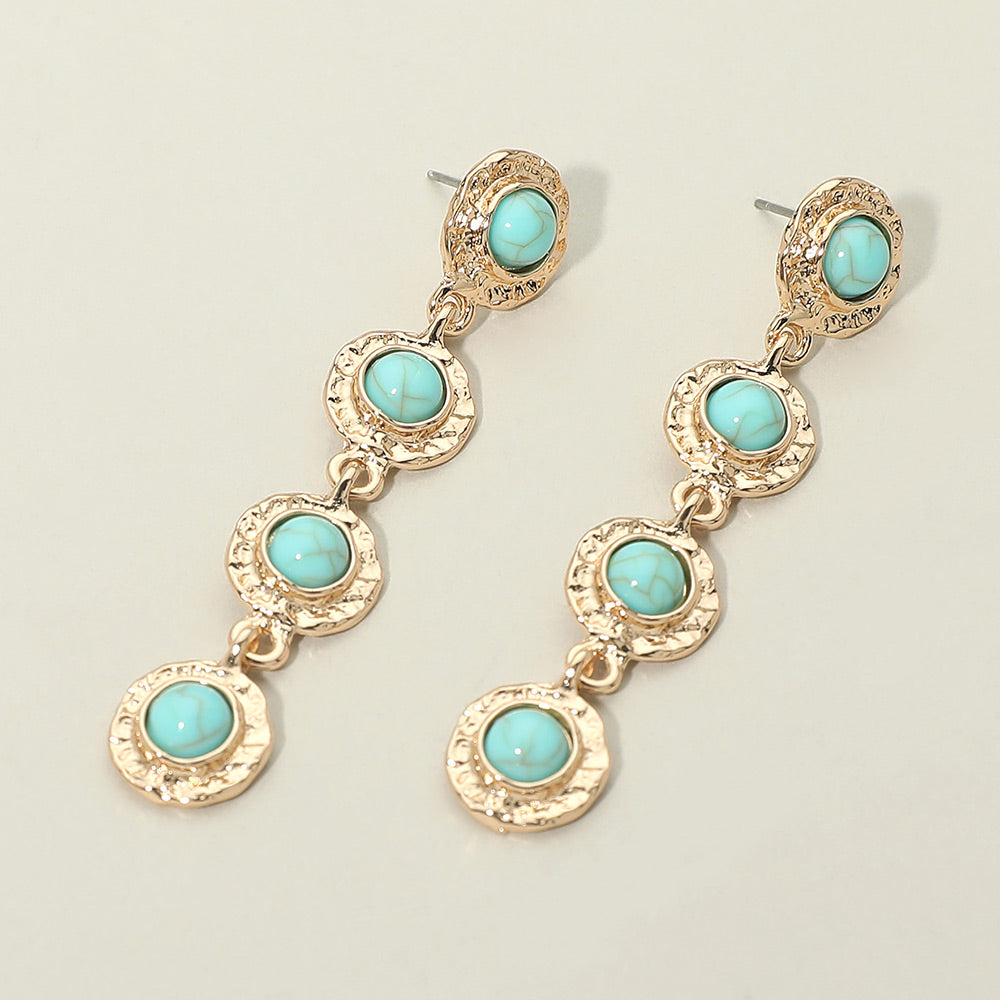 Stone Accent Textured Metal Frame Link Drop Earrings