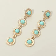 Stone Accent Textured Metal Frame Link Drop Earrings