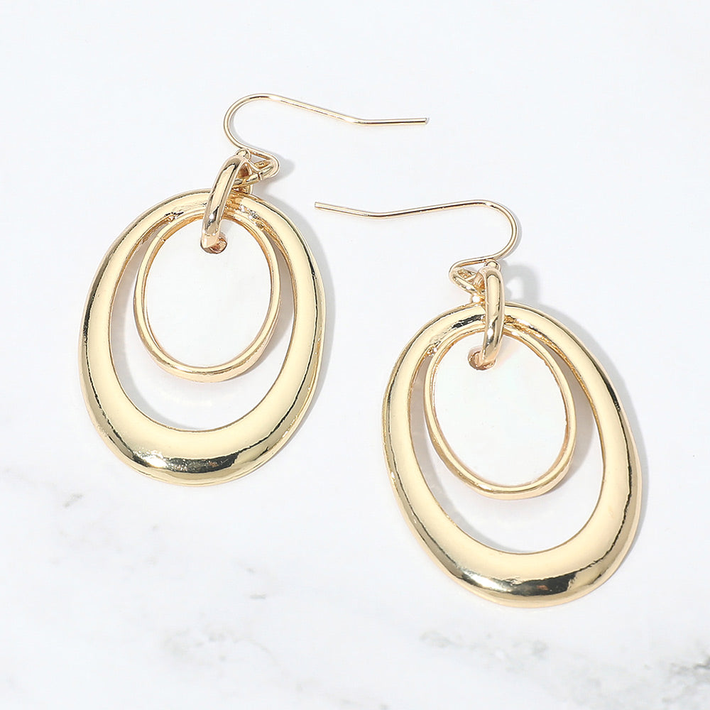 Oval Mother of Pearl Accent Layered Drop Earrings
