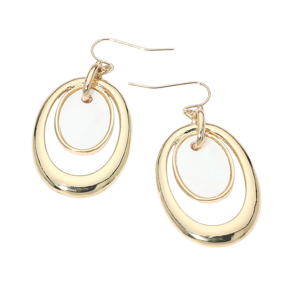 Oval Mother of Pearl Accent Layered Drop Earrings
