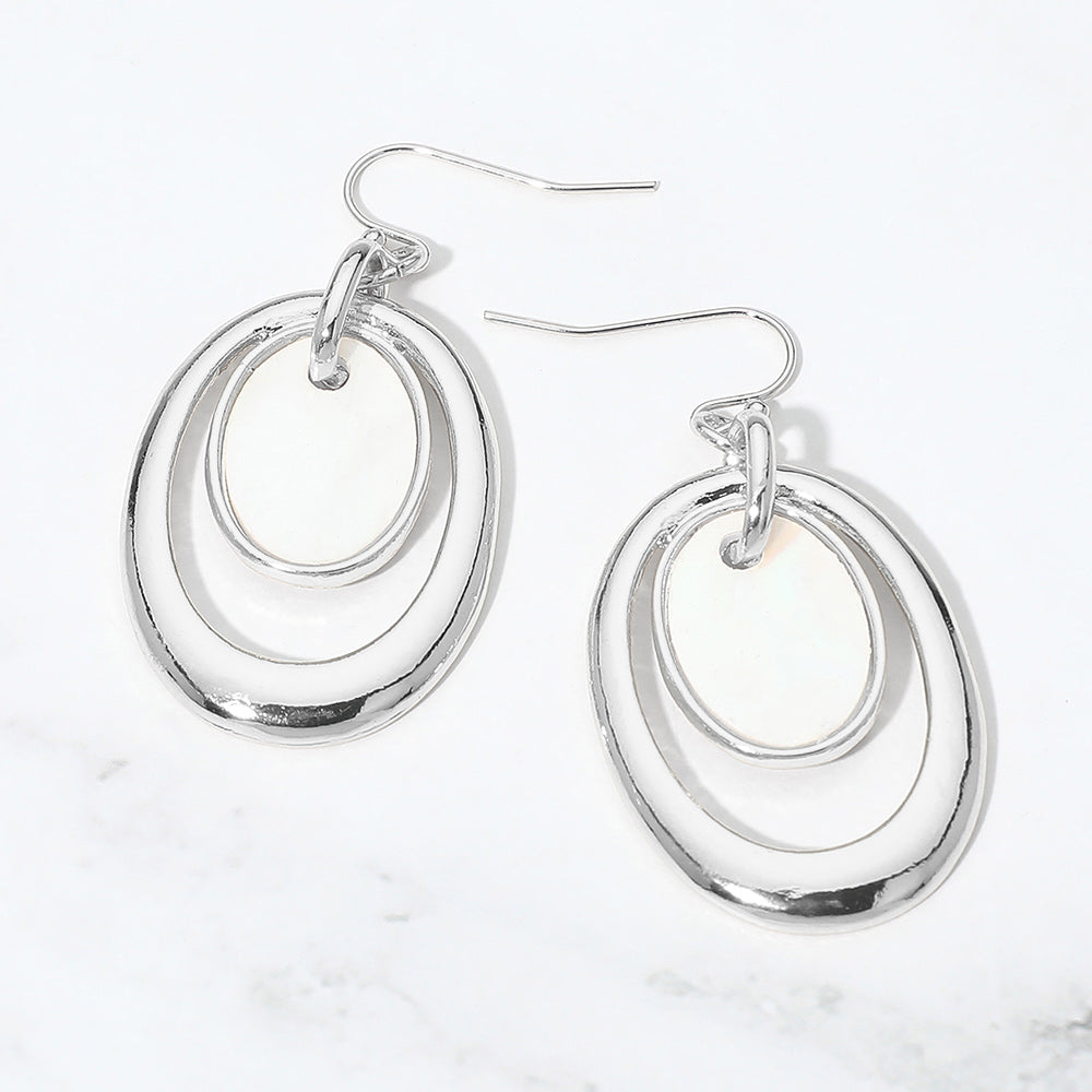 Oval Mother of Pearl Accent Layered Drop Earrings