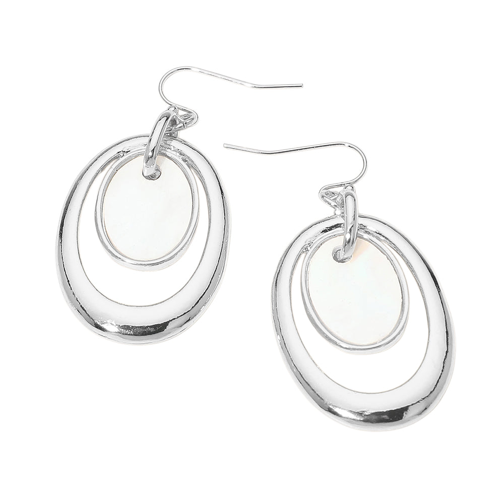 Oval Mother of Pearl Accent Layered Drop Earrings