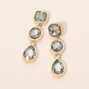 Square Oval Teardrop Faceted Stone Link Drop Earrings
