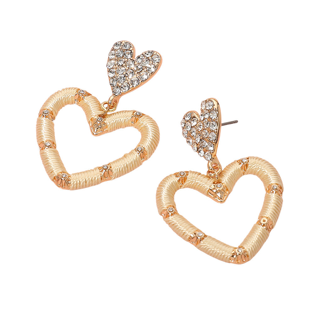 Thread Wrapped Open Heart Drop Dangle Earrings