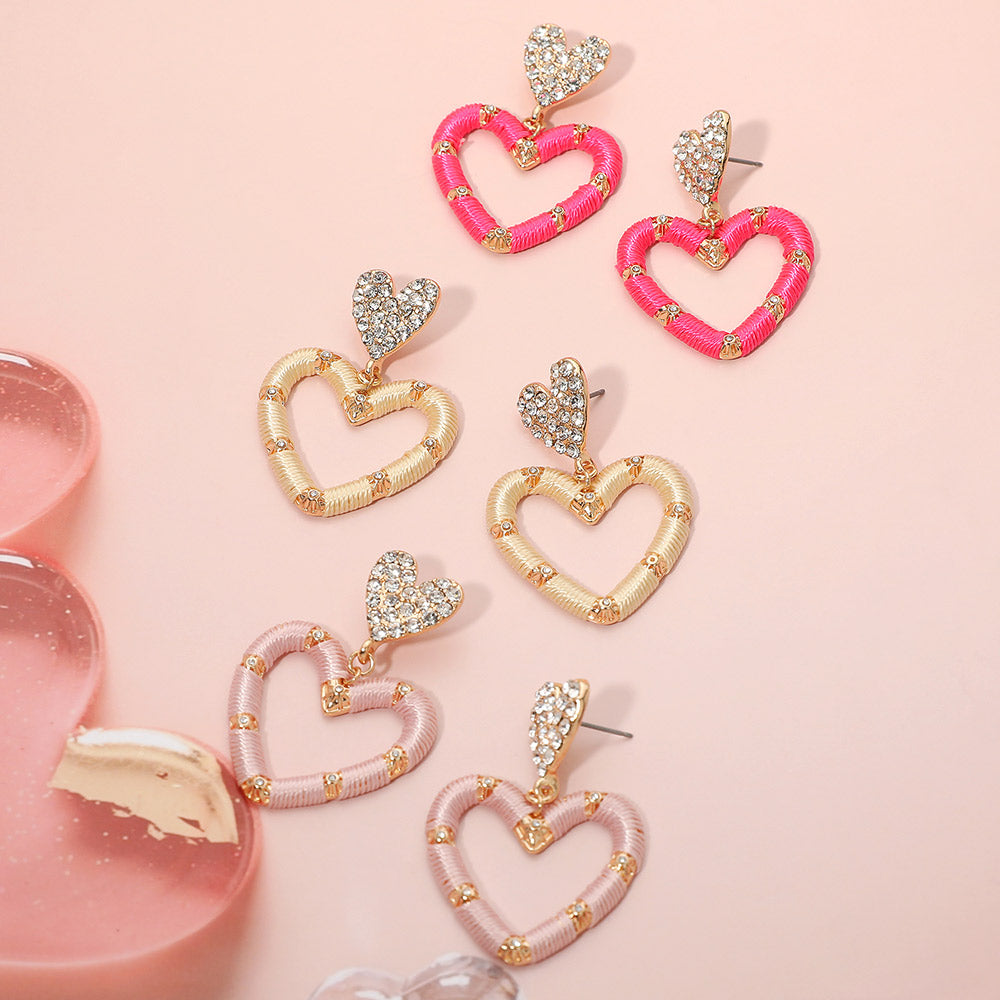 Thread Wrapped Open Heart Drop Dangle Earrings