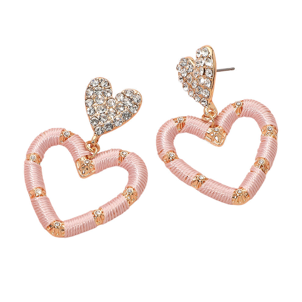 Thread Wrapped Open Heart Drop Dangle Earrings